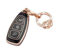 Koaudb Car Key TPU Protector Fit for Ford Fiesta Focus C-Max Galaxy B-Max Grand C-Max Kuga Mondeo S-Max 3 Buttons Keyless Key Fob Case with Keychain Black Gold (R-Frd-3-B)