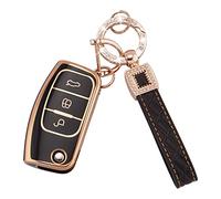 Koaudb for Ford Key Cover Fit for Ford Fiesta Focus Galaxy Kuga C-Max S-Max Mondeo MK4 3 Buttons Flip Folding Key Fob with Leather Keychain Soft TPU Key Shell Case for Ford Fiesta Key Cover(BP-Frd-3F)