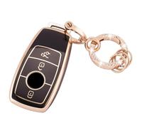 Koaudb for Mercedes Benz Key Cover 3 Buttons Fit for Mercedes Benz A B C E G S SL CLS Class SLC CLA GLB GLC GLE GLS AMG with Bling Keychain TPU Car Smart Key Case Shell Black Gold (R-Bz-3L-B)