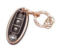 Koaudb Key Fob Cover Fit for Nissan 350Z Qashqai Murano X-Trail Kicks Tiida Micra Pathfinder Note Juke 3 Buttons Key Case Soft TPU Key Shells with Keychain Black Gold (R-Nisn-3-B)