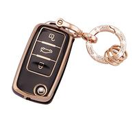 Koaudb Key Fob Cover Fit for VW Volkswagen Passat Golf Polo Beetle Jetta Touran Eos Scirocco 3 Buttons Key Case Soft TPU Key Shells with Keychain Black Gold (R-Vlw-3S-B)