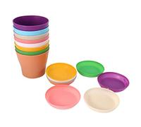 Koawensa 8 Pcs 4 inch Small Plant Pots Colorful Plastic Flower Pots Indoor Plant Pots for Office House Desk with Pallet/Trays (Blue,green,beige,white,pink,orange,)