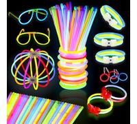 KOAWSFEID 214-Piece Glow in the Dark Mega Bundle - Build Custom Glasses Bracelets with Connectors - Ultimate Fluorescent Party Kit for Halloween Christmas Raves Birthdays