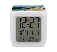 KOAYUBFC 7 Color Change LED Digital Alarm Clock with Snooze Calendar Temperature Display Panama Canal Locks Wake Up Clock Battery Operated Bedside Lamp Night Light for Bedroom Decor