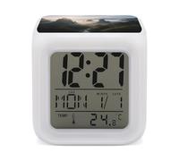 KOAYUBFC 7 Color Change LED Digital Alarm Clock with Snooze Calendar Temperature Display Strange Peaks And Rocks Wake Up Clock Battery Operated Bedside Lamp Night Light for Bedroom Decor