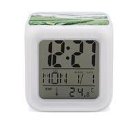 KOAYUBFC 7 Color Change LED Digital Alarm Clock with Snooze Calendar Temperature Display Tea Plantation in The Mountains Wake Up Clock Battery Operated Bedside Lamp Night Light for Bedroom Decor