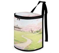 KOAYUBFC 8.7L Spill-Proof Car Trash Can - Easy to Clean Hanging A Park with Cherry Blossoms in Full Bloom Printed Trash Can - Zippered Lid Waterproof - Keeps Cars SUVs Trucks Minivans Odor-Free