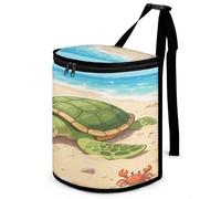 KOAYUBFC 8.7L Spill-Proof Car Trash Can - Easy to Clean Hanging A Turtle Basking in The Sun Printed Trash Can - Zippered Lid Waterproof - Keeps Cars SUVs Trucks Minivans Odor-Free