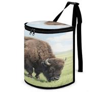 KOAYUBFC 8.7L Spill-Proof Car Trash Can - Easy to Clean Hanging American Bison Printed Trash Can - Zippered Lid Waterproof - Keeps Cars SUVs Trucks Minivans Odor-Free