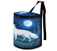 KOAYUBFC 8.7L Spill-Proof Car Trash Can - Easy to Clean Hanging Arctic Fox Printed Trash Can - Zippered Lid Waterproof - Keeps Cars SUVs Trucks Minivans Odor-Free