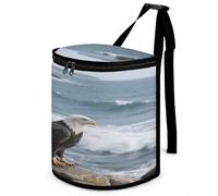 KOAYUBFC 8.7L Spill-Proof Car Trash Can - Easy to Clean Hanging Bald Eagle Printed Trash Can - Zippered Lid Waterproof - Keeps Cars SUVs Trucks Minivans Odor-Free