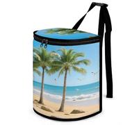 KOAYUBFC 8.7L Spill-Proof Car Trash Can - Easy to Clean Hanging Beach Coconut Trees Printed Trash Can - Zippered Lid Waterproof - Keeps Cars SUVs Trucks Minivans Odor-Free