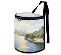 KOAYUBFC 8.7L Spill-Proof Car Trash Can - Easy to Clean Hanging Charles River Printed Trash Can - Zippered Lid Waterproof - Keeps Cars SUVs Trucks Minivans Odor-Free