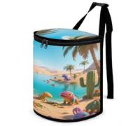 KOAYUBFC 8.7L Spill-Proof Car Trash Can - Easy to Clean Hanging Desert Oasis Printed Trash Can - Zippered Lid Waterproof - Keeps Cars SUVs Trucks Minivans Odor-Free