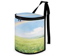 KOAYUBFC 8.7L Spill-Proof Car Trash Can - Easy to Clean Hanging Field Under The Rainbow after The Rain Printed Trash Can - Zippered Lid Waterproof - Keeps Cars SUVs Trucks Minivans Odor-Free