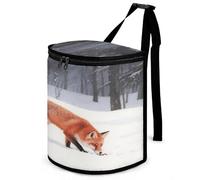 KOAYUBFC 8.7L Spill-Proof Car Trash Can - Easy to Clean Hanging Fox Foraging in The Snow Printed Trash Can - Zippered Lid Waterproof - Keeps Cars SUVs Trucks Minivans Odor-Free