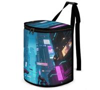 KOAYUBFC 8.7L Spill-Proof Car Trash Can - Easy to Clean Hanging Future City Printed Trash Can - Zippered Lid Waterproof - Keeps Cars SUVs Trucks Minivans Odor-Free
