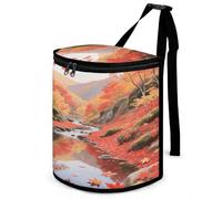 KOAYUBFC 8.7L Spill-Proof Car Trash Can - Easy to Clean Hanging Maple Leaf Valley Printed Trash Can - Zippered Lid Waterproof - Keeps Cars SUVs Trucks Minivans Odor-Free