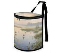 KOAYUBFC 8.7L Spill-Proof Car Trash Can - Easy to Clean Hanging Marsh Wetlands at Dawn Printed Trash Can - Zippered Lid Waterproof - Keeps Cars SUVs Trucks Minivans Odor-Free