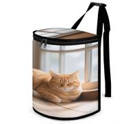 KOAYUBFC 8.7L Spill-Proof Car Trash Can - Easy to Clean Hanging Orange Cat Printed Trash Can - Zippered Lid Waterproof - Keeps Cars SUVs Trucks Minivans Odor-Free