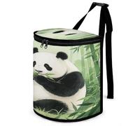 KOAYUBFC 8.7L Spill-Proof Car Trash Can - Easy to Clean Hanging Panda Eating Bamboo in The Bamboo Forest Printed Trash Can - Zippered Lid Waterproof - Keeps Cars SUVs Trucks Minivans Odor-Free