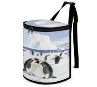 KOAYUBFC 8.7L Spill-Proof Car Trash Can - Easy to Clean Hanging Penguins Gathered in Ice Fields Printed Trash Can - Zippered Lid Waterproof - Keeps Cars SUVs Trucks Minivans Odor-Free