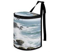 KOAYUBFC 8.7L Spill-Proof Car Trash Can - Easy to Clean Hanging Seaside Reefs Printed Trash Can - Zippered Lid Waterproof - Keeps Cars SUVs Trucks Minivans Odor-Free