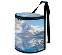 KOAYUBFC 8.7L Spill-Proof Car Trash Can - Easy to Clean Hanging Snow-capped Mountains And Lake Reflections Printed Trash Can - Zippered Lid Waterproof - Keeps Cars SUVs Trucks Minivans Odor-Free