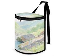 KOAYUBFC 8.7L Spill-Proof Car Trash Can - Easy to Clean Hanging Strange Rocks in The Creek Printed Trash Can - Zippered Lid Waterproof - Keeps Cars SUVs Trucks Minivans Odor-Free