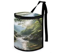 KOAYUBFC 8.7L Spill-Proof Car Trash Can - Easy to Clean Hanging Strange Rocks in The Creek Printed Trash Can - Zippered Lid Waterproof - Keeps Cars SUVs Trucks Minivans Odor-Free