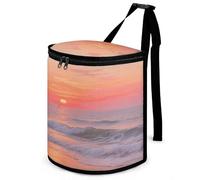 KOAYUBFC 8.7L Spill-Proof Car Trash Can - Easy to Clean Hanging Sunrise on The Seaside Printed Trash Can - Zippered Lid Waterproof - Keeps Cars SUVs Trucks Minivans Odor-Free