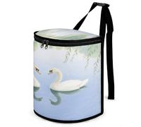 KOAYUBFC 8.7L Spill-Proof Car Trash Can - Easy to Clean Hanging Swimming Swans Printed Trash Can - Zippered Lid Waterproof - Keeps Cars SUVs Trucks Minivans Odor-Free