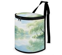 KOAYUBFC 8.7L Spill-Proof Car Trash Can - Easy to Clean Hanging The Rugged Lake Printed Trash Can - Zippered Lid Waterproof - Keeps Cars SUVs Trucks Minivans Odor-Free