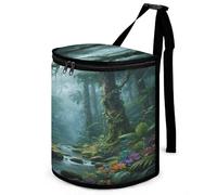 KOAYUBFC 8.7L Spill-Proof Car Trash Can - Easy to Clean Hanging Tropical Rain Forests Printed Trash Can - Zippered Lid Waterproof - Keeps Cars SUVs Trucks Minivans Odor-Free