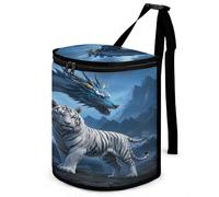 KOAYUBFC 8.7L Spill-Proof Car Trash Can - Easy to Clean Hanging White Tiger Blue Dragon Printed Trash Can - Zippered Lid Waterproof - Keeps Cars SUVs Trucks Minivans Odor-Free