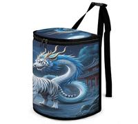 KOAYUBFC 8.7L Spill-Proof Car Trash Can - Easy to Clean Hanging White Tiger Blue Dragon Printed Trash Can - Zippered Lid Waterproof - Keeps Cars SUVs Trucks Minivans Odor-Free
