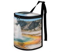 KOAYUBFC 8.7L Spill-Proof Car Trash Can - Easy to Clean Hanging Yellowstone National Park Geysers Printed Trash Can - Zippered Lid Waterproof - Keeps Cars SUVs Trucks Minivans Odor-Free
