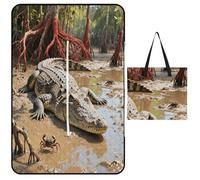 KOAYUBFC Beach Mat Crocodile Basking in The Sun Printed Portable Extra Large Picnic Mat Suitable for Travel Hiking Music Festivals Lawns Beaches Outdoor Picnics