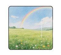 KOAYUBFC Beach Mat Field Under The Rainbow after The Rain Printed Portable Extra Large Picnic Mat Suitable for Travel Hiking Music Festivals Lawns Beaches Outdoor Picnics