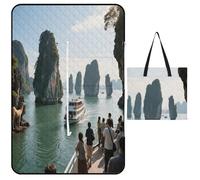KOAYUBFC Beach Mat Halong Bay Sea Stone Forest Printed Portable Extra Large Picnic Mat Suitable for Travel Hiking Music Festivals Lawns Beaches Outdoor Picnics