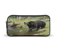 KOAYUBFC Black Bears Fishing in The Stream Large Storage High Capacity Bag Pouch Holder Box Organizer Desk Organizer Aesthetic Cosmetic Bag Suitable for Study Office Travel Cosmetic Storage Bag
