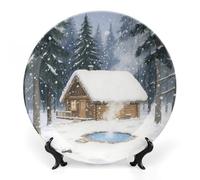 KOAYUBFC Bone China Decorative Plates A Cabin in The Forest Ceramic Decorative Plate Wall Decor with Display Stand Ceramic Ornaments for Wall Hanging Decoration