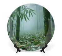 KOAYUBFC Bone China Decorative Plates Bamboo Forest in The Rain Ceramic Decorative Plate Wall Decor with Display Stand Ceramic Ornaments for Wall Hanging Decoration