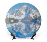 KOAYUBFC Bone China Decorative Plates Snow-Capped Mountains and Lake Reflections Ceramic Decorative Plate Wall Decor with Display Stand Ceramic Ornaments for Wall Hanging Decoration