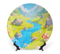 KOAYUBFC Bone China Decorative Plates Strange Rocks in The Creek Ceramic Decorative Plate Wall Decor with Display Stand Ceramic Ornaments for Wall Hanging Decoration