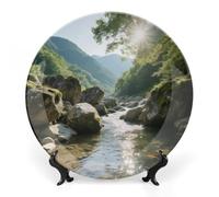 KOAYUBFC Bone China Decorative Plates Strange Rocks in The Creek Ceramic Decorative Plate Wall Decor with Display Stand Ceramic Ornaments for Wall Hanging Decoration