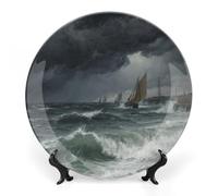 KOAYUBFC Bone China Decorative Plates The Sea Before The Storm Ceramic Decorative Plate Wall Decor with Display Stand Ceramic Ornaments for Wall Hanging Decoration