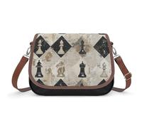 KOAYUBFC Chess Piece Brown Pattern Crossbody Bags for Women Removable Straps And Zipper Closure Leather Shoulder Bags Womens Handbags Clutch Purse