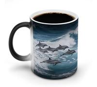 KOAYUBFC Coffee Mug 11 Oz Dolphin in The Sea Color Changing Mugs, Heat Changing Coffee Mugs with Handle, Heat Sensitive Magic Mug for Women Men Funny Ceramic Cup for Tea Latte Milk Cocoa