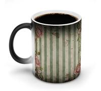 KOAYUBFC Coffee Mug 11 Oz Roses and Green Plants Color Changing Mugs, Heat Changing Coffee Mugs with Handle, Heat Sensitive Magic Mug for Women Men Funny Ceramic Cup for Tea Latte Milk Cocoa